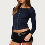 Cameo Boat Neck Button Up Top
