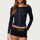 Cameo Boat Neck Button Up Top