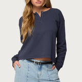Deni Long Sleeve Henley Waffle Top