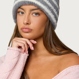 Striped Fuzzy Knit Beanie