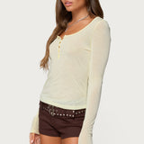 Ria Sheer Long Sleeve Henley Top