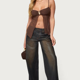 Reeve Split Front Sheer Mesh Top