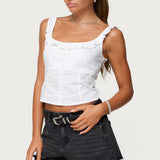 Noga Ruffle Woven Button Up Top