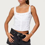 Noga Ruffle Woven Button Up Top