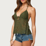 Sheer Crochet Babydoll Halter Top