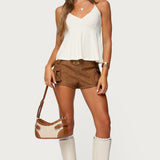 Washed Faux Leather Micro Cargo Shorts