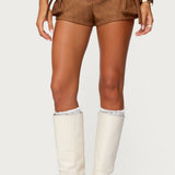 Washed Faux Leather Micro Cargo Shorts