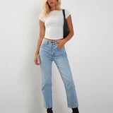 Mid Rise Straight Leg Jeans in Bleach Denim
