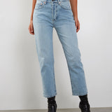 Mid Rise Straight Leg Jeans in Bleach Denim