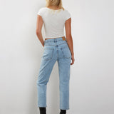 Mid Rise Straight Leg Jeans in Bleach Denim