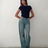 Low Rise Parallel Jeans in Vintage Blue Green