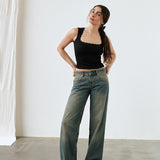Low Rise Parallel Jeans in Brown Blue Acid
