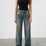Low Rise Parallel Jeans in Brown Blue Acid