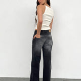 Low Rise Parallel Jeans In Extreme Black Wash