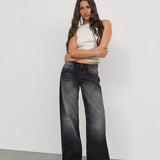 Low Rise Parallel Jeans In Extreme Black Wash