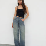 Low Rise Parallel Jeans in Extreme Blue Green