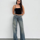 Low Rise Parallel Jeans in Extreme Blue Green