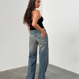 Low Rise Parallel Jeans in Extreme Blue Green