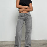 Low Rise Parallel Jeans in Grey Wash