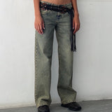 Low Rise Parallel Jeans in Sandy Blue Acid