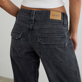 Low Rise Relaxed Cargo Jeans in Vintage Black