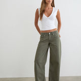 Low Rise Roomy Jeans in Olivine