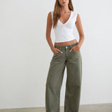 Low Rise Roomy Jeans in Olivine