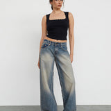 Roomy Extra Wide Low Rise Jeans in Dirty Blue