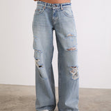 Low Rise Roomy Jeans in Extreme Rip Vintage Blue