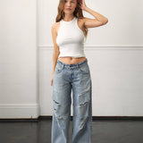 Low Rise Roomy Jeans in Extreme Rip Vintage Blue
