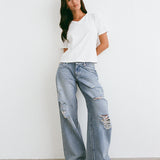 Low Rise Roomy Jeans in Extreme Rip Vintage Blue