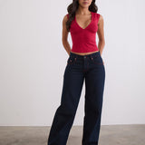 Low Rise Roomy Jeans in Indigo with Red Stitch