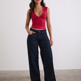 Low Rise Roomy Jeans in Indigo with Red Stitch