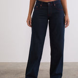 Low Rise Roomy Jeans in Indigo with Red Stitch