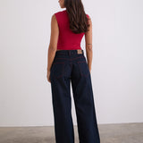 Low Rise Roomy Jeans in Indigo with Red Stitch