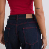 Low Rise Roomy Jeans in Indigo with Red Stitch