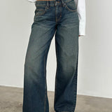 Low Rise Roomy Jeans in Dirty Green