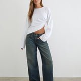 Low Rise Roomy Jeans in Dirty Green
