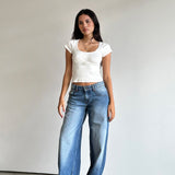 Roomy Extra Wide Low Rise Jeans in Marine Blue Wash