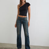 Low Rise Twisted Seam Jeans in Dirty Green