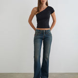 Low Rise Twisted Seam Jeans in Dirty Green