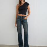 Low Rise Twisted Seam Jeans in Dirty Green