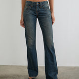 Low Rise Twisted Seam Jeans in Dirty Green