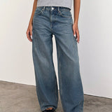 Low Slung Roomy Jeans in Vintage Blue Green