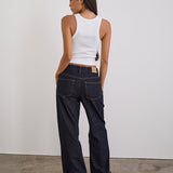 Low Slung Slim Parallel Jeans in Indigo