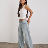 Low Slung Roomy Jeans in Breeze Blue Wash