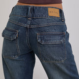 Low Rise Relaxed Cargo Jeans in Mid Blue Tint