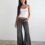 Low Rise Slouchy Flare Jeans in Washed Black Grey