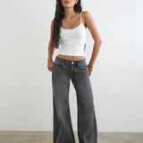 Low Rise Slouchy Flare Jeans in Washed Black Grey
