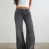 Low Rise Slouchy Flare Jeans in Washed Black Grey